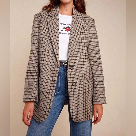 Rouje Plaid Blazer in Brown and Black - Picture 1 of 6